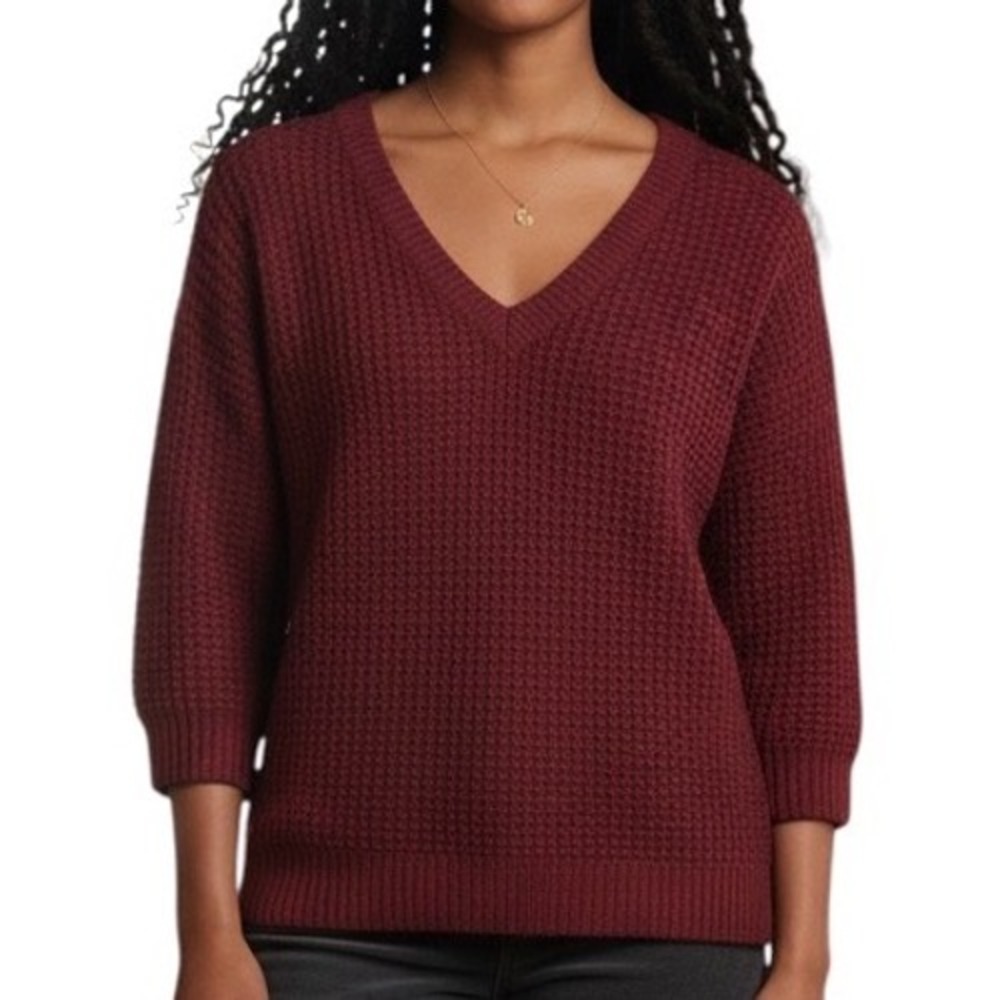 Lands' End Burgundy Cozy Waffle Knit Sweater Cottagecore Dark Academia Preppy M